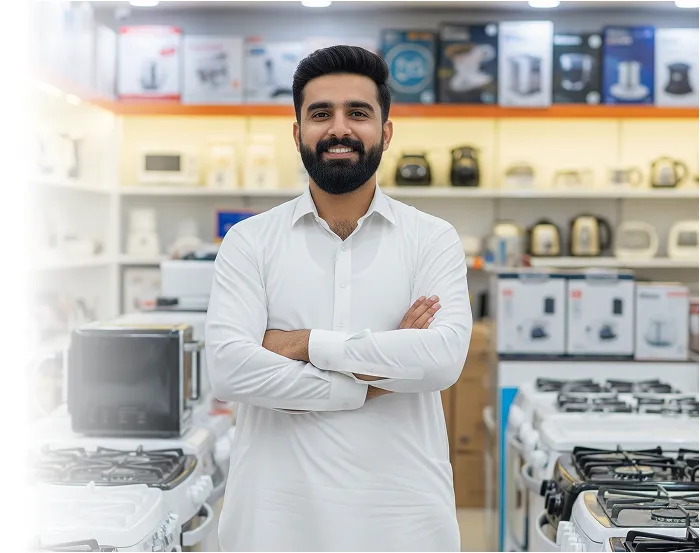 An Atom Seller in his appliance shop